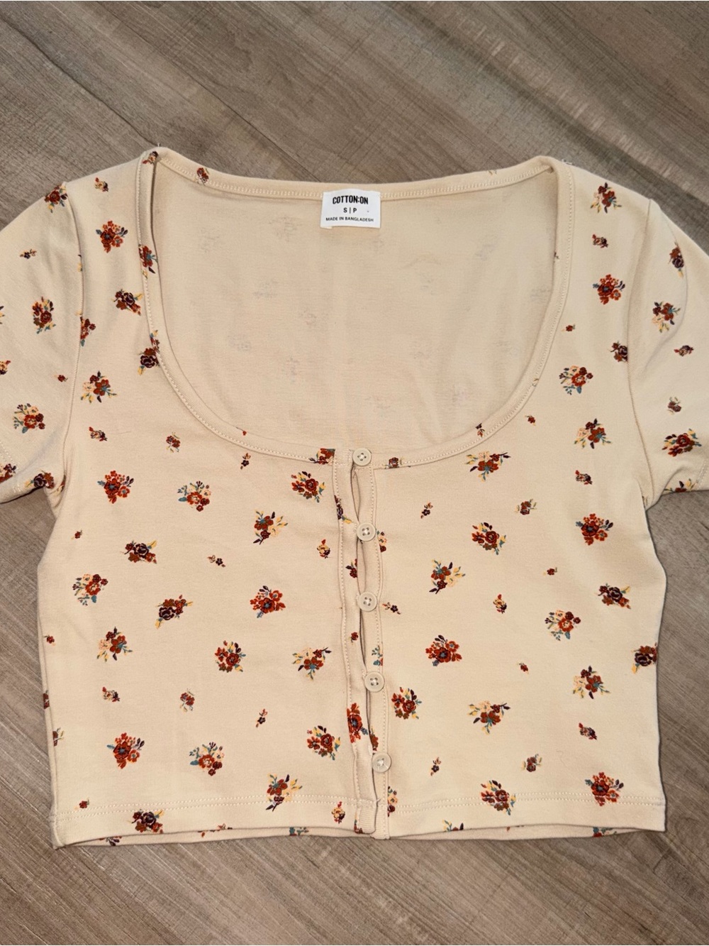 Cotton On Cream Floral Button-Up Crop Top